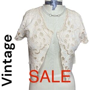 🚨 SALE Vintage Lace Embroidery Bolero Jacket Soft Rayon Sz S Made in Indonesia
